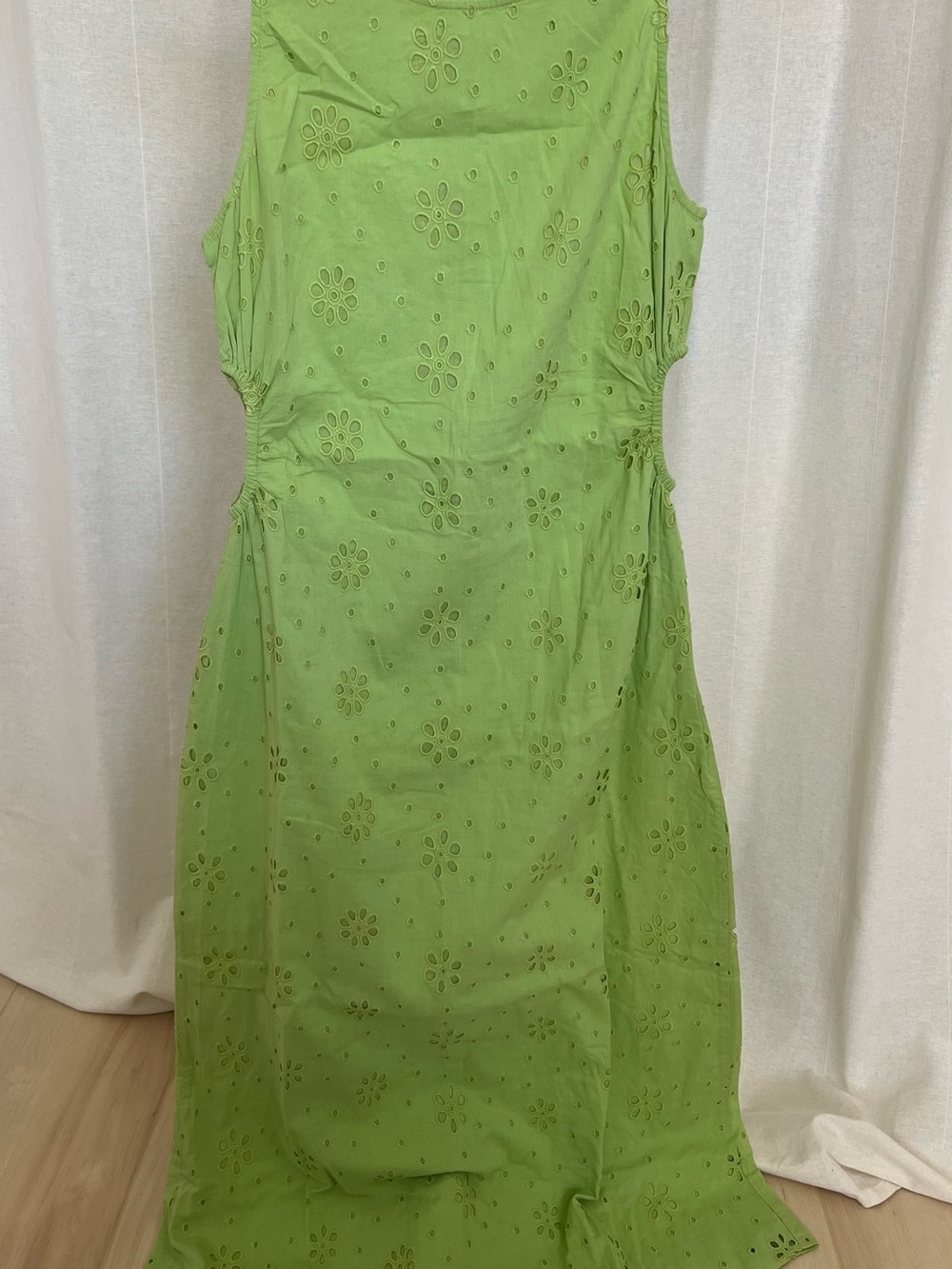 Mango Light Green Eyelet Cutout Maxi Dress